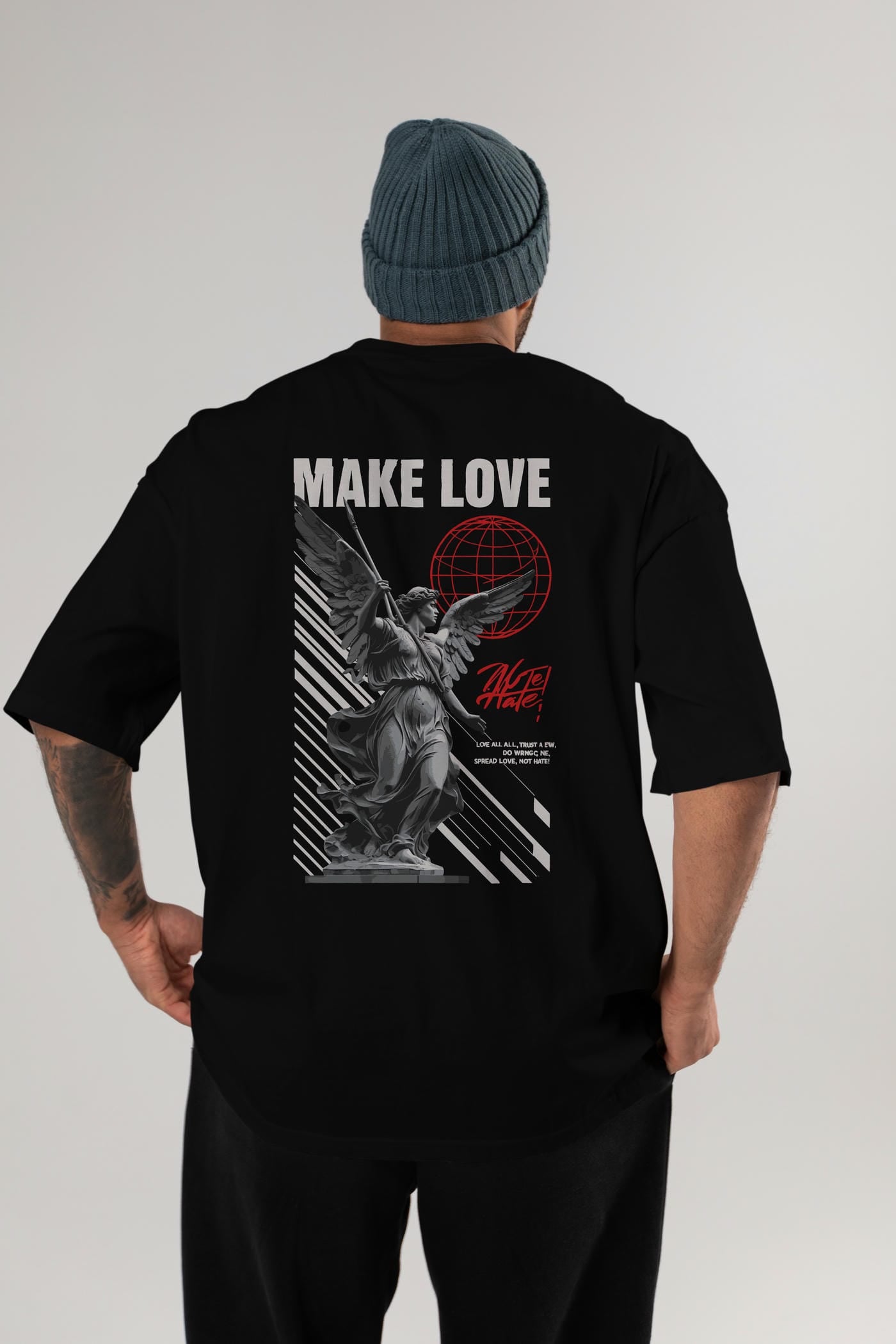 Make Love Arka Baskılı Oversize t-shirt Erkek Kadın %100 Pamuk Bisiklet Yaka tişort