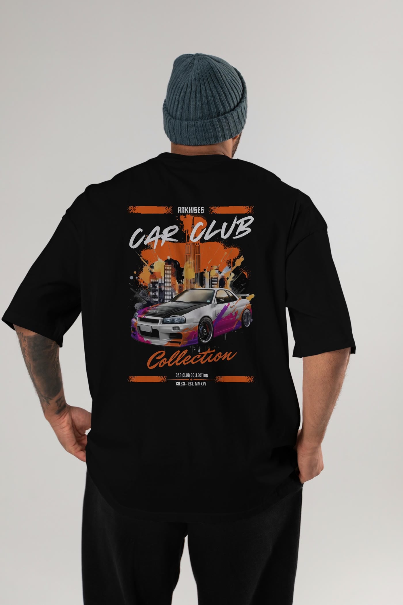 Araba Club Serisi 30 Baskılı Oversize t-shirt Erkek Kadın %100 Pamuk Bisiklet Yaka tişort