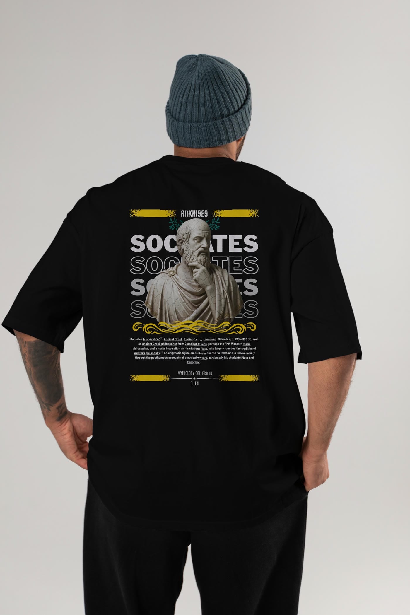 Socrates Arka Baskılı Oversize t-shirt Erkek Kadın %100 Pamuk Bisiklet Yaka tişort