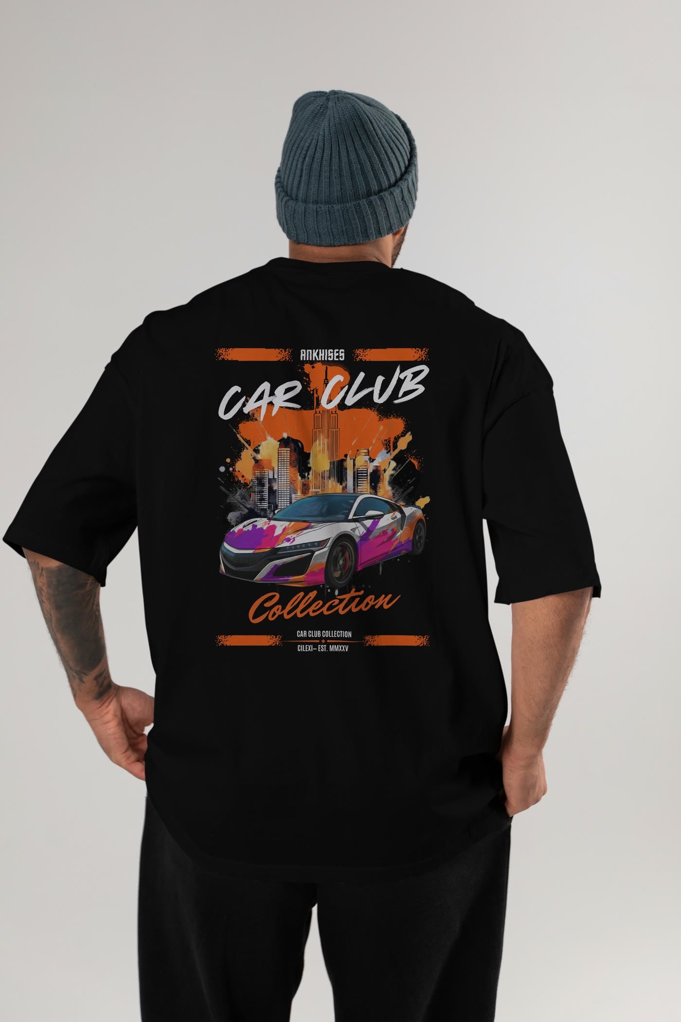 Araba Club Serisi 26 Baskılı Oversize t-shirt Erkek Kadın %100 Pamuk Bisiklet Yaka tişort