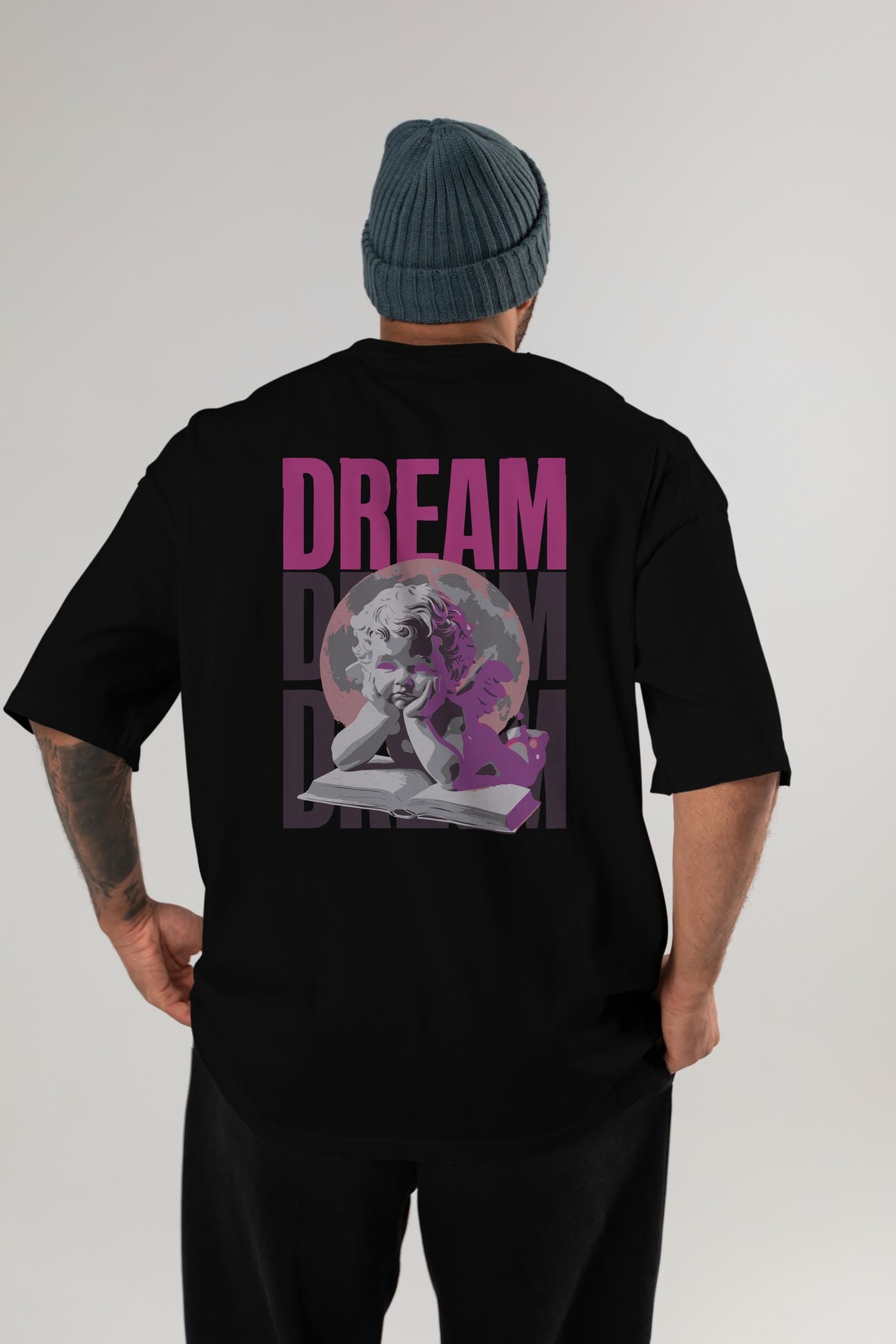 Dream Angel Arka Baskılı Oversize t-shirt Erkek Kadın %100 Pamuk Bisiklet Yaka tişort