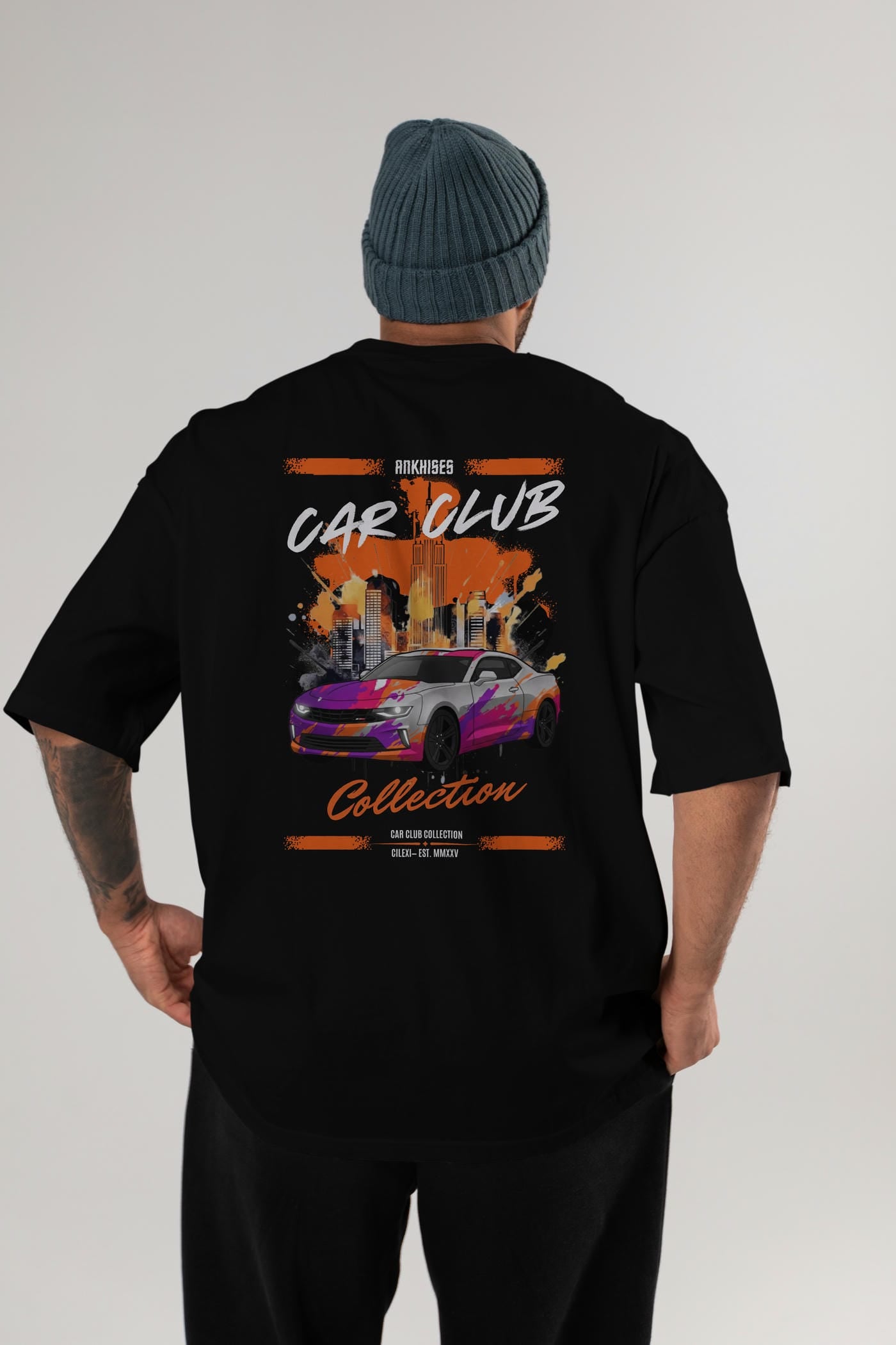 Araba Club Serisi 20 Baskılı Oversize t-shirt Erkek Kadın %100 Pamuk Bisiklet Yaka tişort