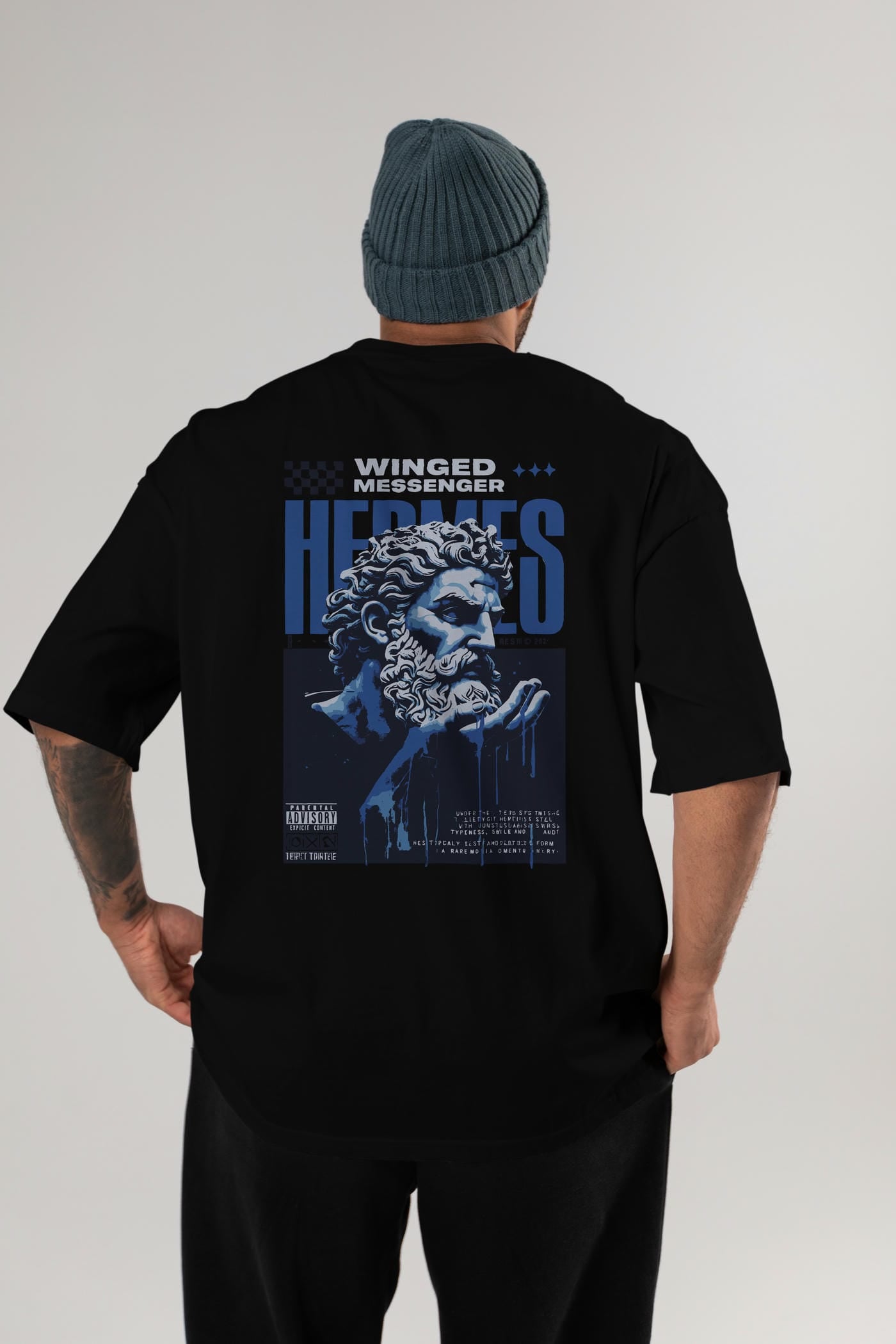 Hermes 2 Arka Baskılı Oversize t-shirt Erkek Kadın %100 Pamuk Bisiklet Yaka tişort