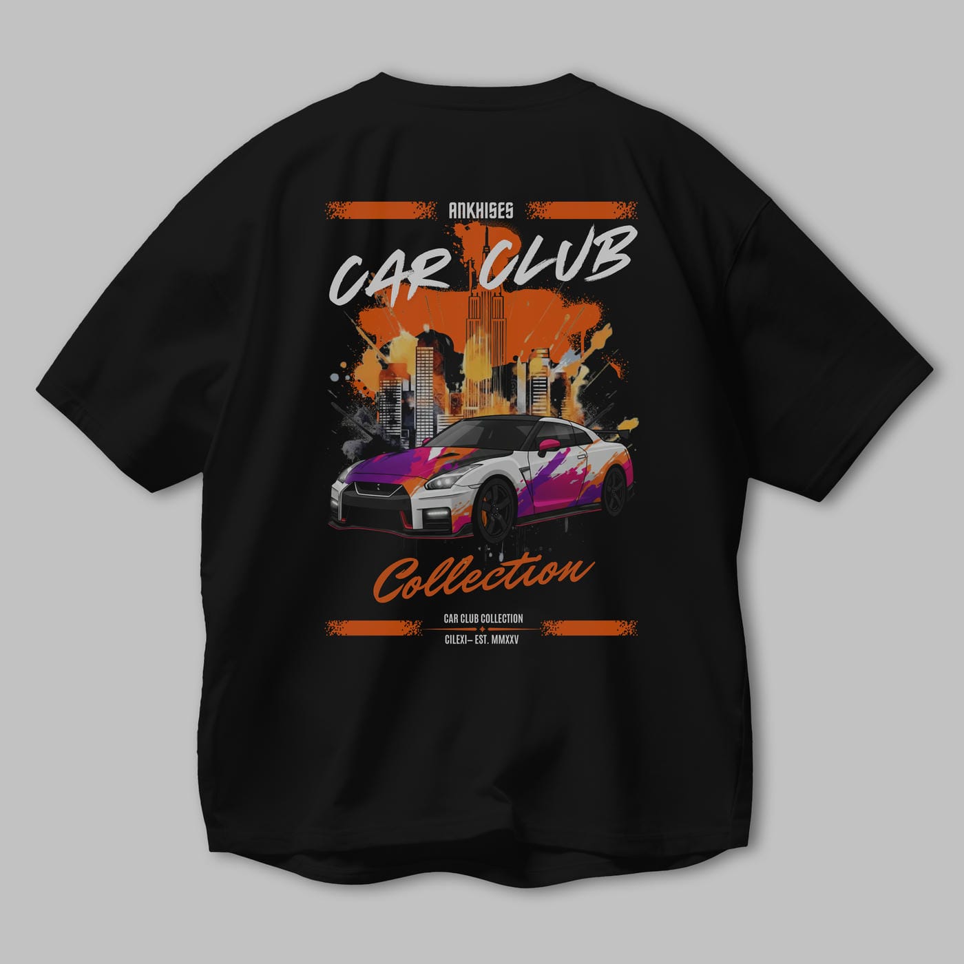 Araba Club Serisi 32 Baskılı Oversize t-shirt Erkek Kadın %100 Pamuk Bisiklet Yaka tişort