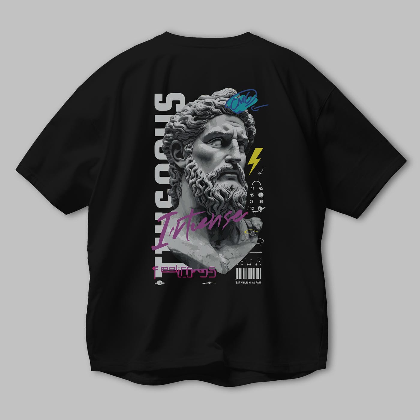 Zeus Intense Arka Baskılı Oversize t-shirt Erkek Kadın %100 Pamuk Bisiklet Yaka tişort