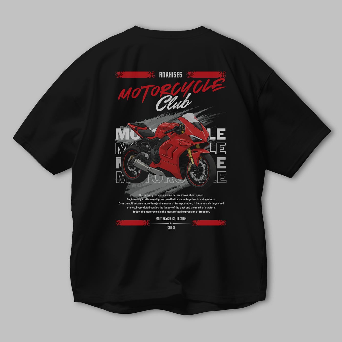 Motosiklet Serisi 7 Arka Baskılı Oversize t-shirt Erkek Kadın %100 Pamuk Bisiklet Yaka tişort
