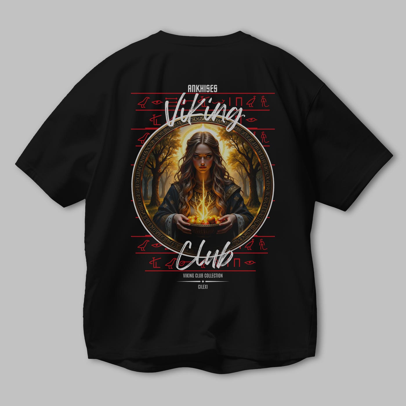 Viking Mitolojisi Serisi 17 Arka Baskılı Oversize t-shirt Erkek Kadın %100 Pamuk Bisiklet Yaka tişort