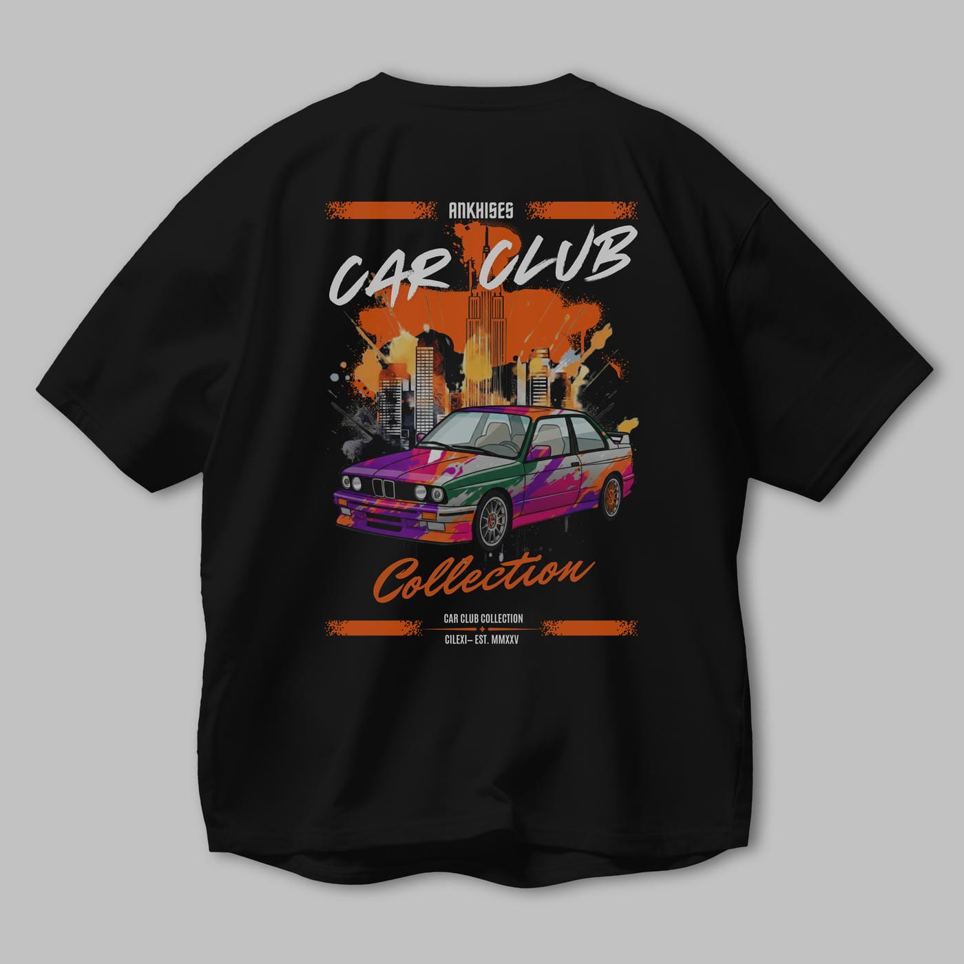 Araba Club Serisi 15 Baskılı Oversize t-shirt Erkek Kadın %100 Pamuk Bisiklet Yaka tişort