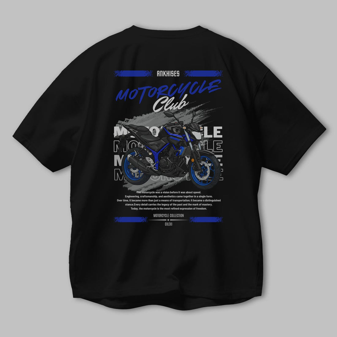 Motosiklet Serisi 22 Arka Baskılı Oversize t-shirt Erkek Kadın %100 Pamuk Bisiklet Yaka tişort