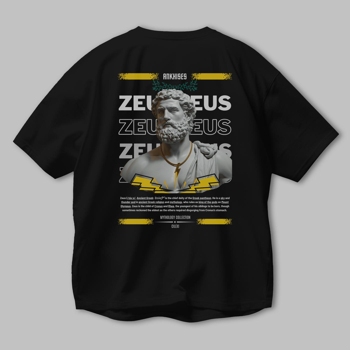 Zeus 2 Arka Baskılı Oversize t-shirt Erkek Kadın %100 Pamuk Bisiklet Yaka tişort