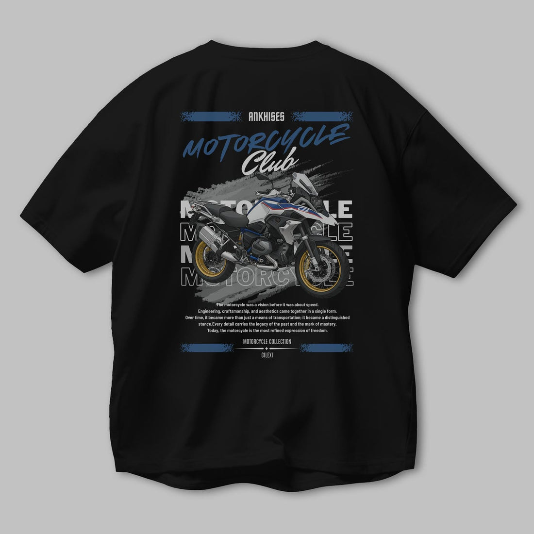 Motosiklet Serisi 27 Arka Baskılı Oversize t-shirt Erkek Kadın %100 Pamuk Bisiklet Yaka tişort