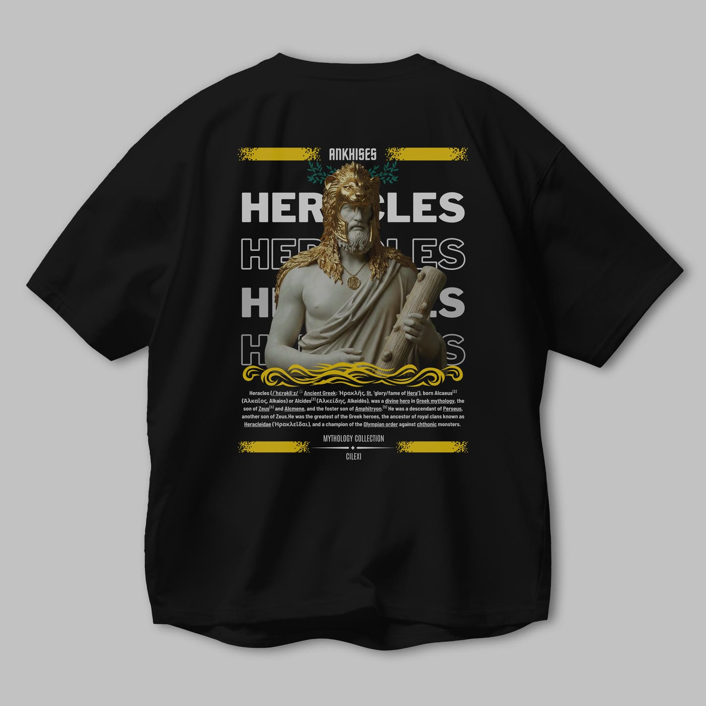 Heracles 1 Arka Baskılı Oversize t-shirt Erkek Kadın %100 Pamuk Bisiklet Yaka tişort