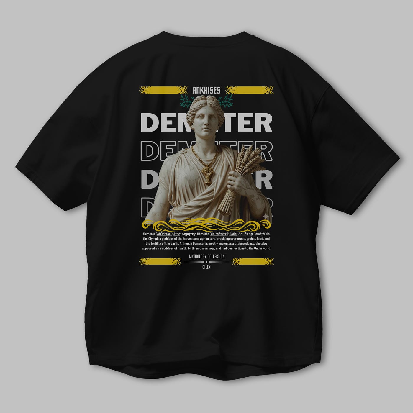 Demeter 1 Arka Baskılı Oversize t-shirt Erkek Kadın %100 Pamuk Bisiklet Yaka tişort