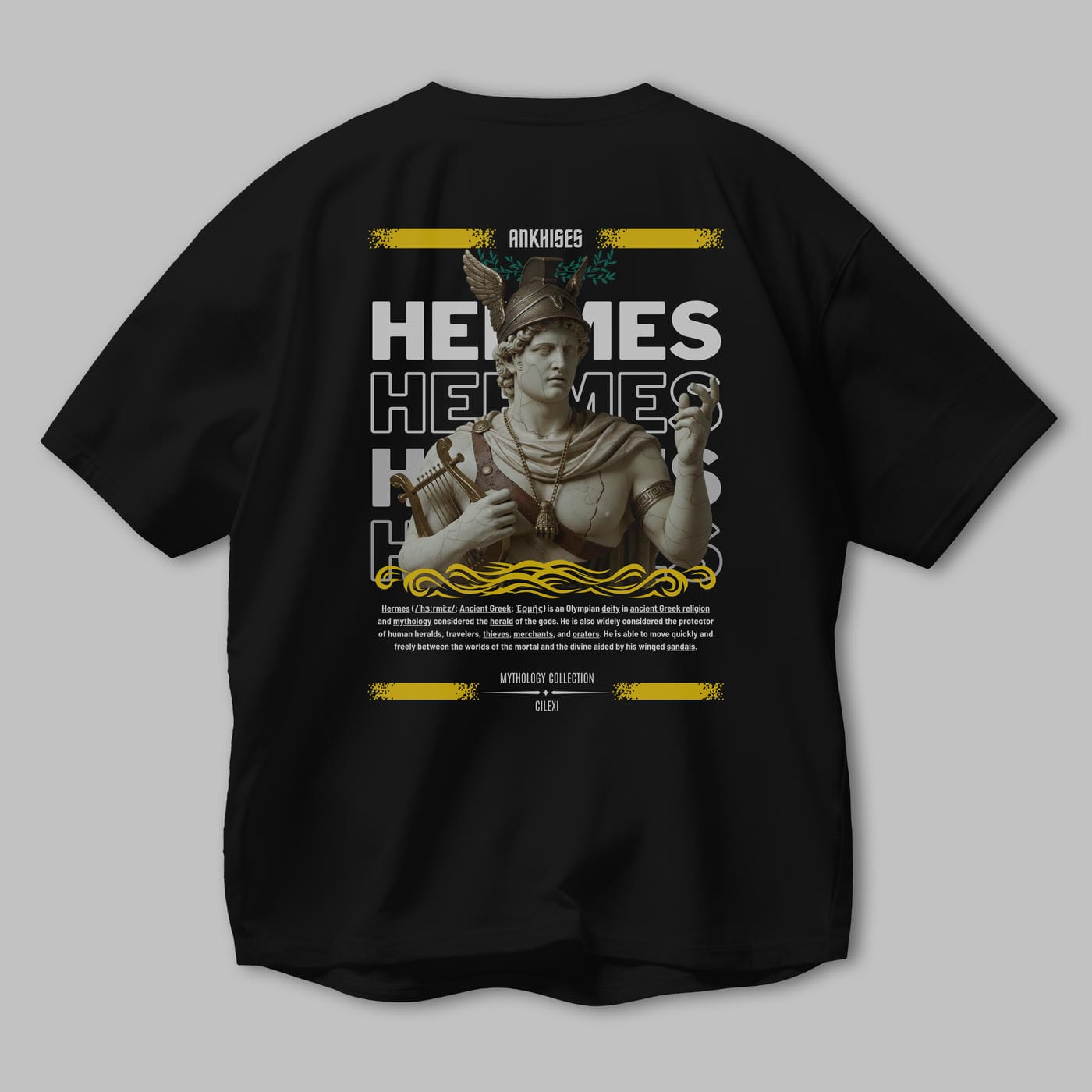 Hermes 2 Arka Baskılı Oversize t-shirt Erkek Kadın %100 Pamuk Bisiklet Yaka tişort
