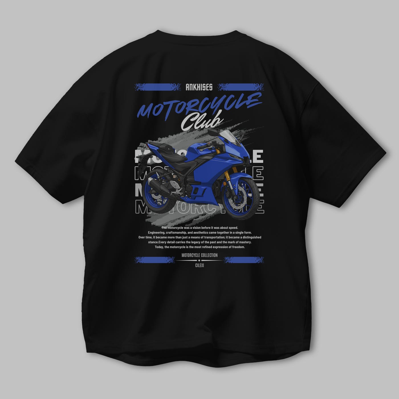 Motosiklet Serisi 33 Arka Baskılı Oversize t-shirt Erkek Kadın %100 Pamuk Bisiklet Yaka tişort