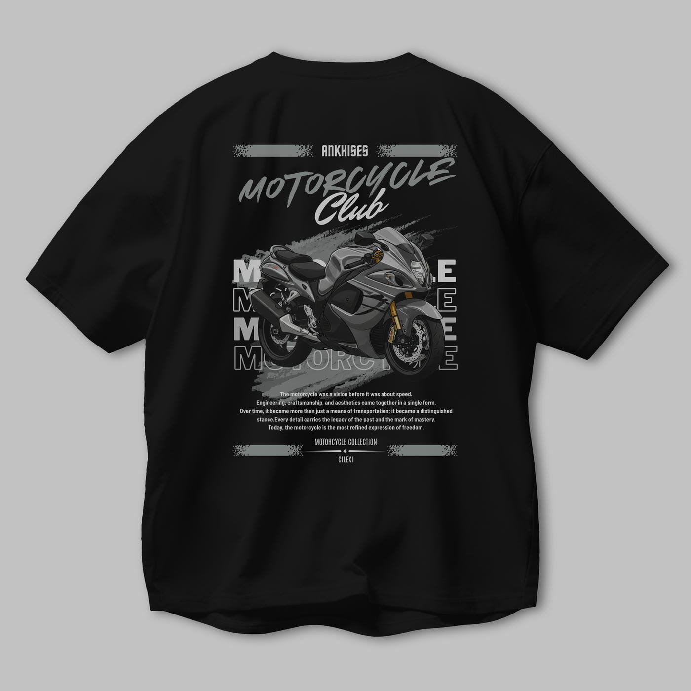 Motosiklet Serisi 9 Arka Baskılı Oversize t-shirt Erkek Kadın %100 Pamuk Bisiklet Yaka tişort