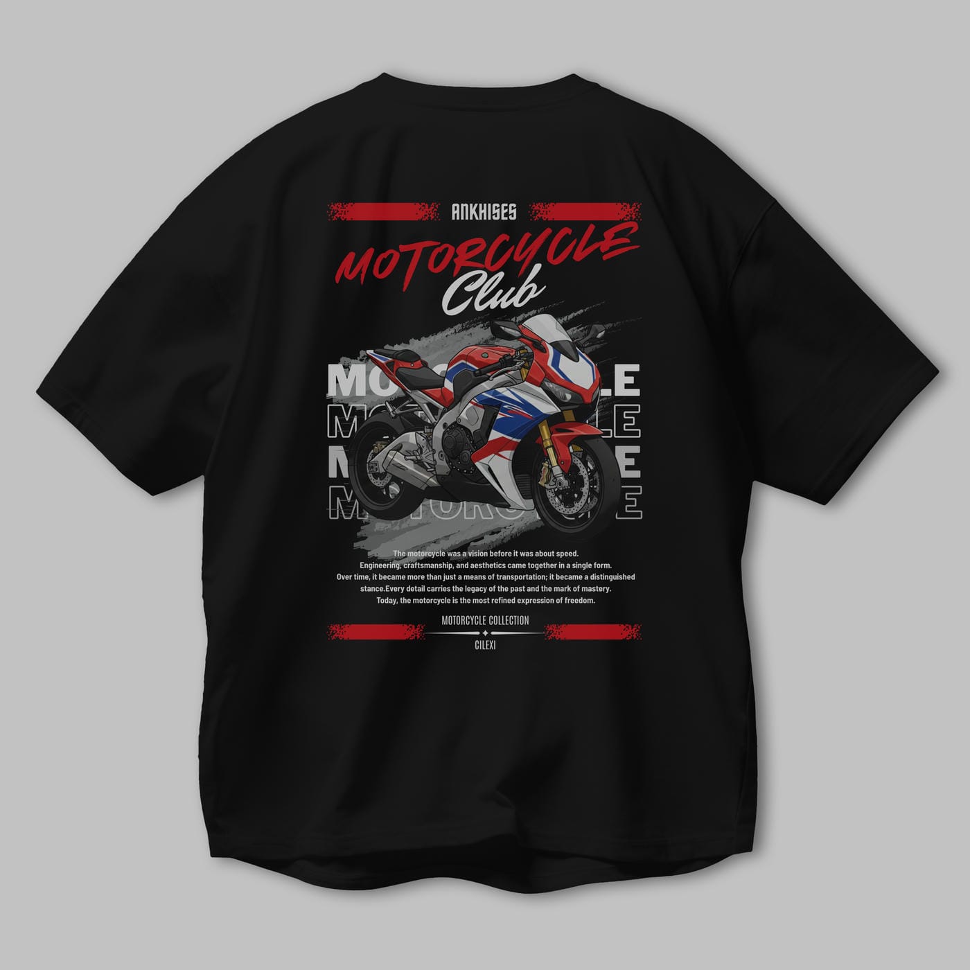Motosiklet Serisi 4 Arka Baskılı Oversize t-shirt Erkek Kadın %100 Pamuk Bisiklet Yaka tişort