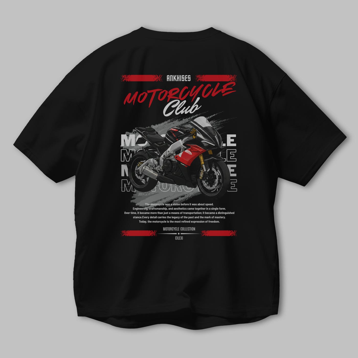 Motosiklet Serisi 8 Arka Baskılı Oversize t-shirt Erkek Kadın %100 Pamuk Bisiklet Yaka tişort