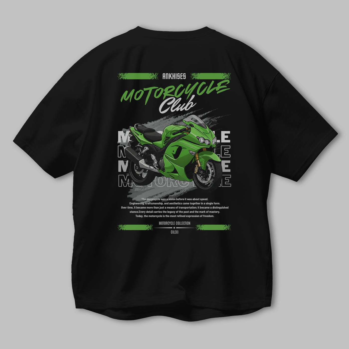 Motosiklet Serisi 12 Arka Baskılı Oversize t-shirt Erkek Kadın %100 Pamuk Bisiklet Yaka tişort