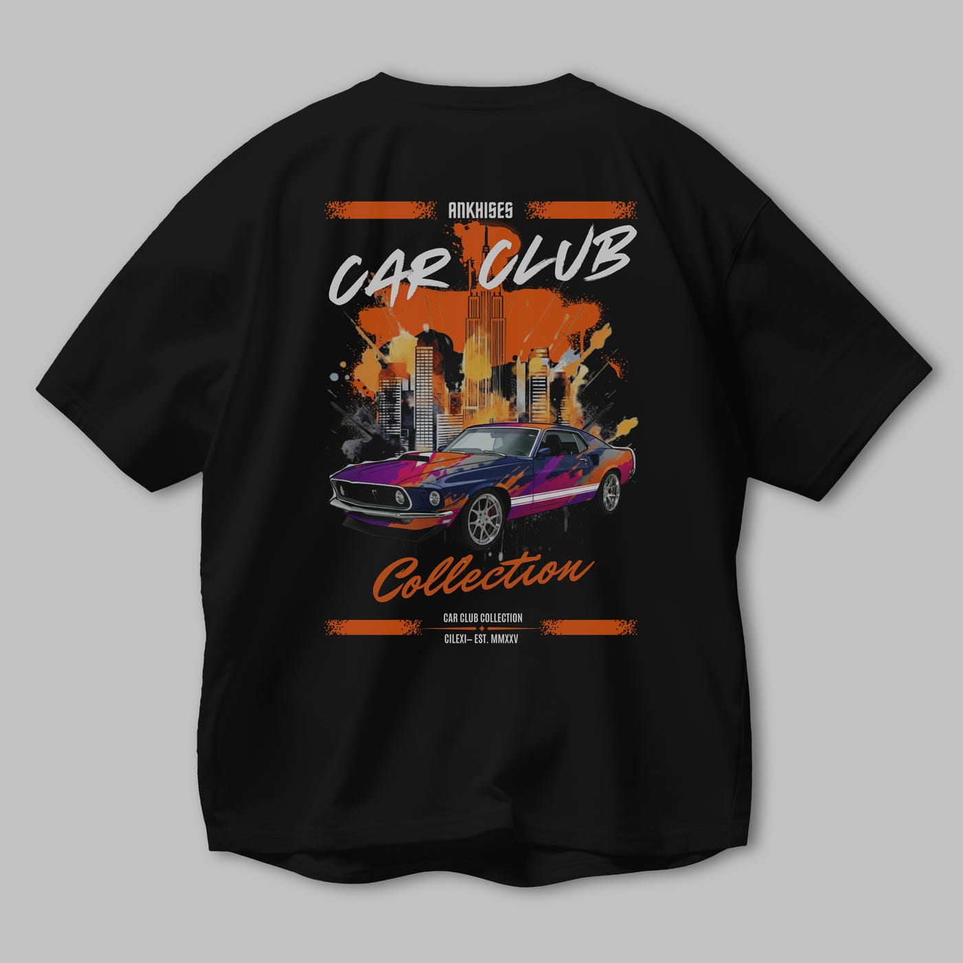 Araba Club Serisi 23 Baskılı Oversize t-shirt Erkek Kadın %100 Pamuk Bisiklet Yaka tişort