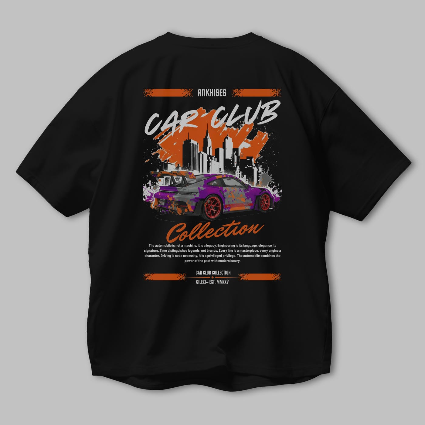 Araba Club Serisi 2 Baskılı Oversize t-shirt Erkek Kadın %100 Pamuk Bisiklet Yaka tişort