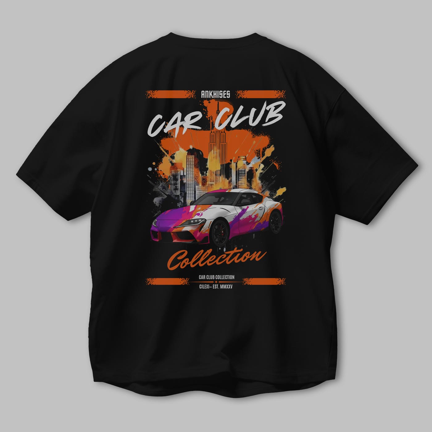 Araba Club Serisi 38 Baskılı Oversize t-shirt Erkek Kadın %100 Pamuk Bisiklet Yaka tişort