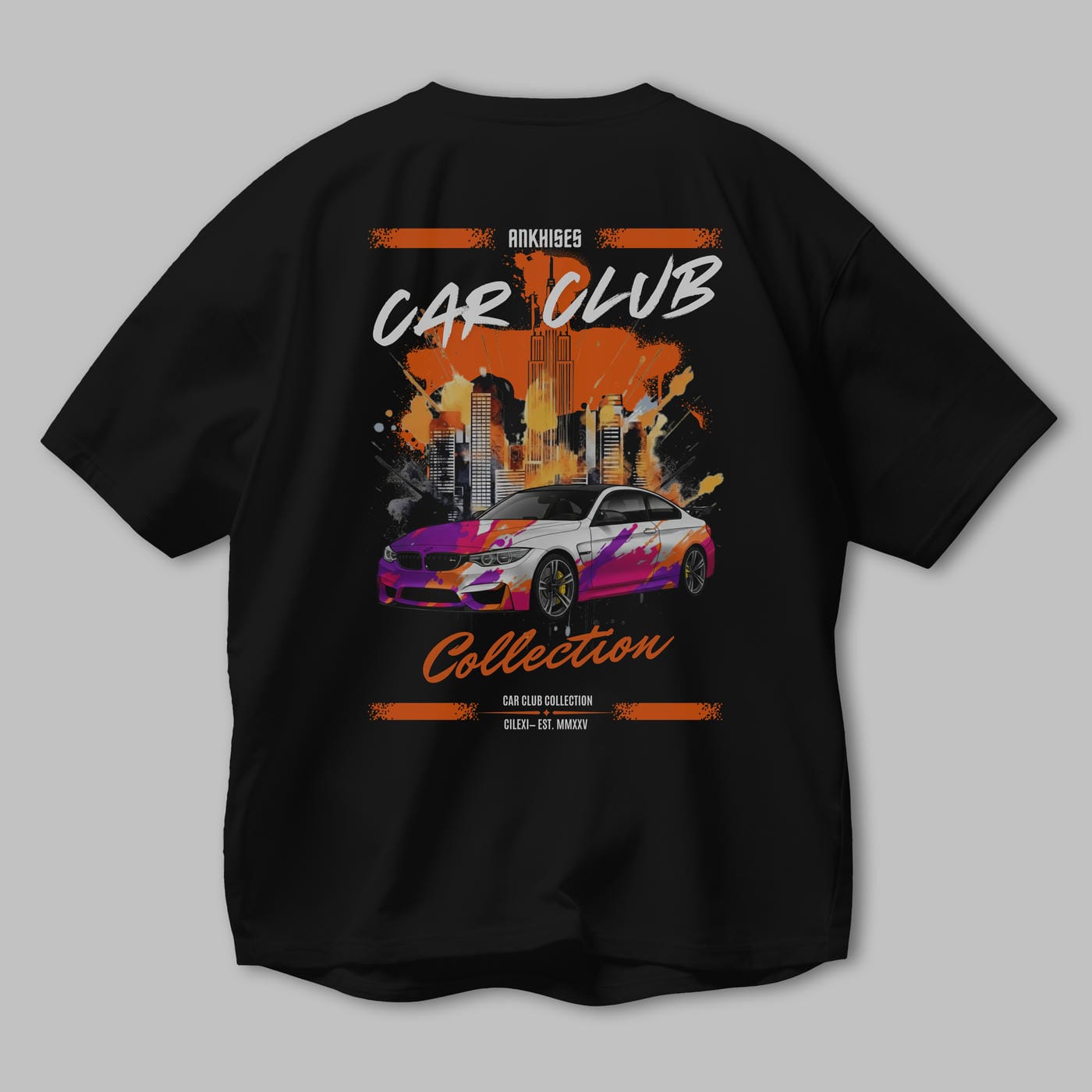 Araba Club Serisi 16 Baskılı Oversize t-shirt Erkek Kadın %100 Pamuk Bisiklet Yaka tişort