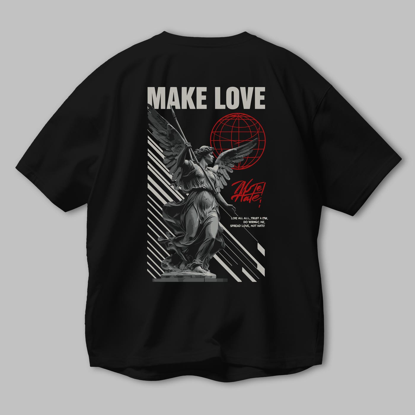 Make Love Arka Baskılı Oversize t-shirt Erkek Kadın %100 Pamuk Bisiklet Yaka tişort