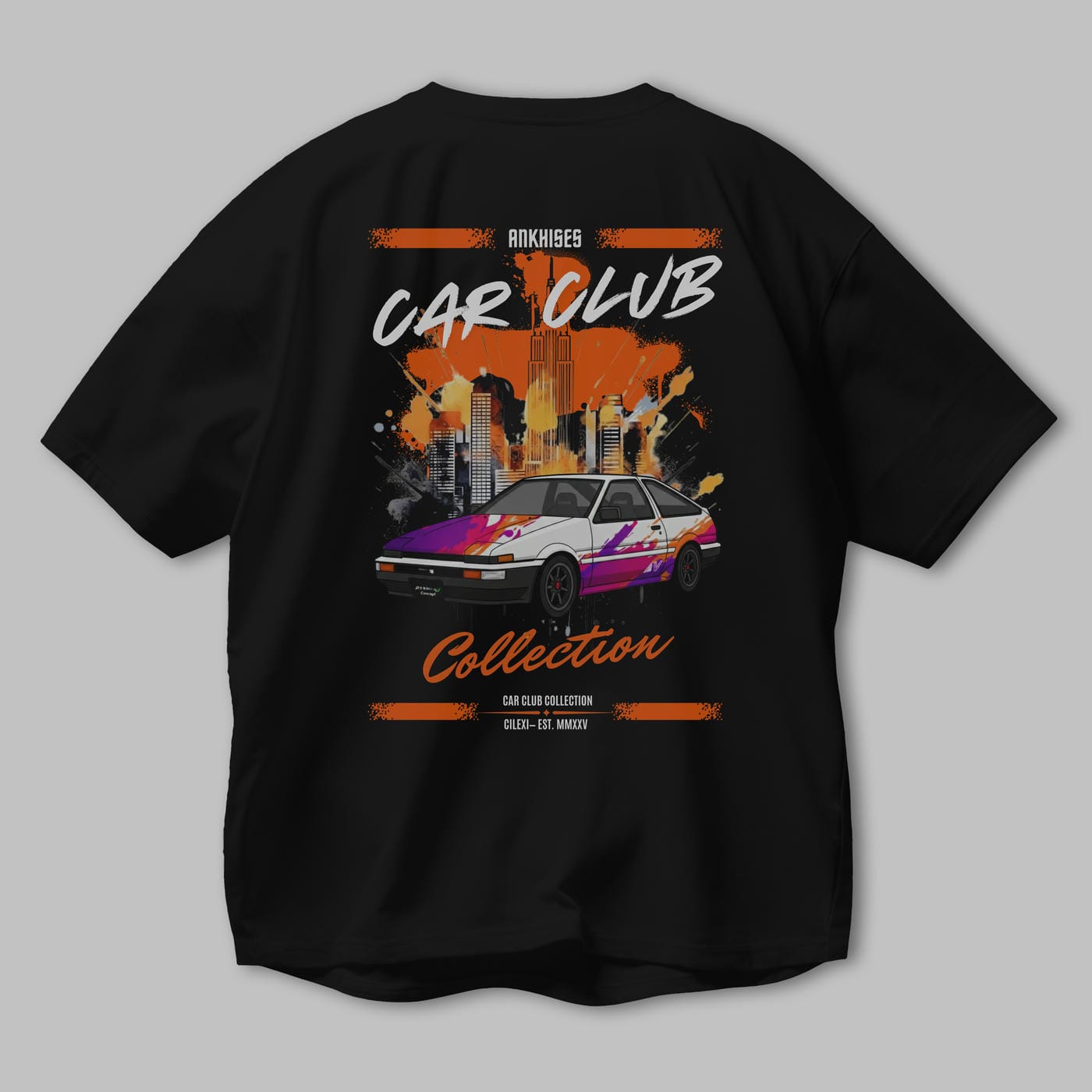 Araba Club Serisi 37 Baskılı Oversize t-shirt Erkek Kadın %100 Pamuk Bisiklet Yaka tişort