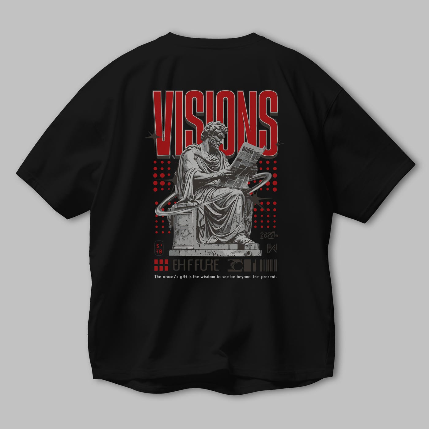 Visions Arka Baskılı Oversize t-shirt Erkek Kadın %100 Pamuk Bisiklet Yaka tişort