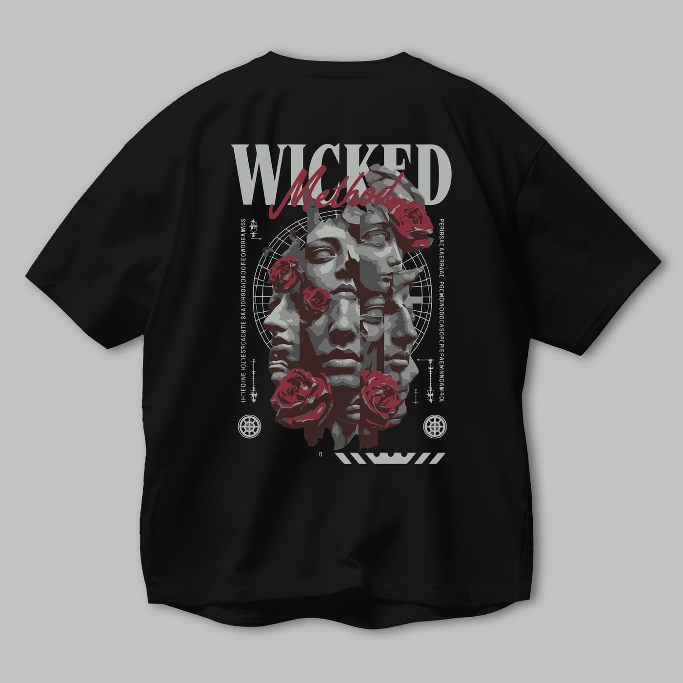 Wicked Method Arka Baskılı Oversize t-shirt Erkek Kadın %100 Pamuk Bisiklet Yaka tişort