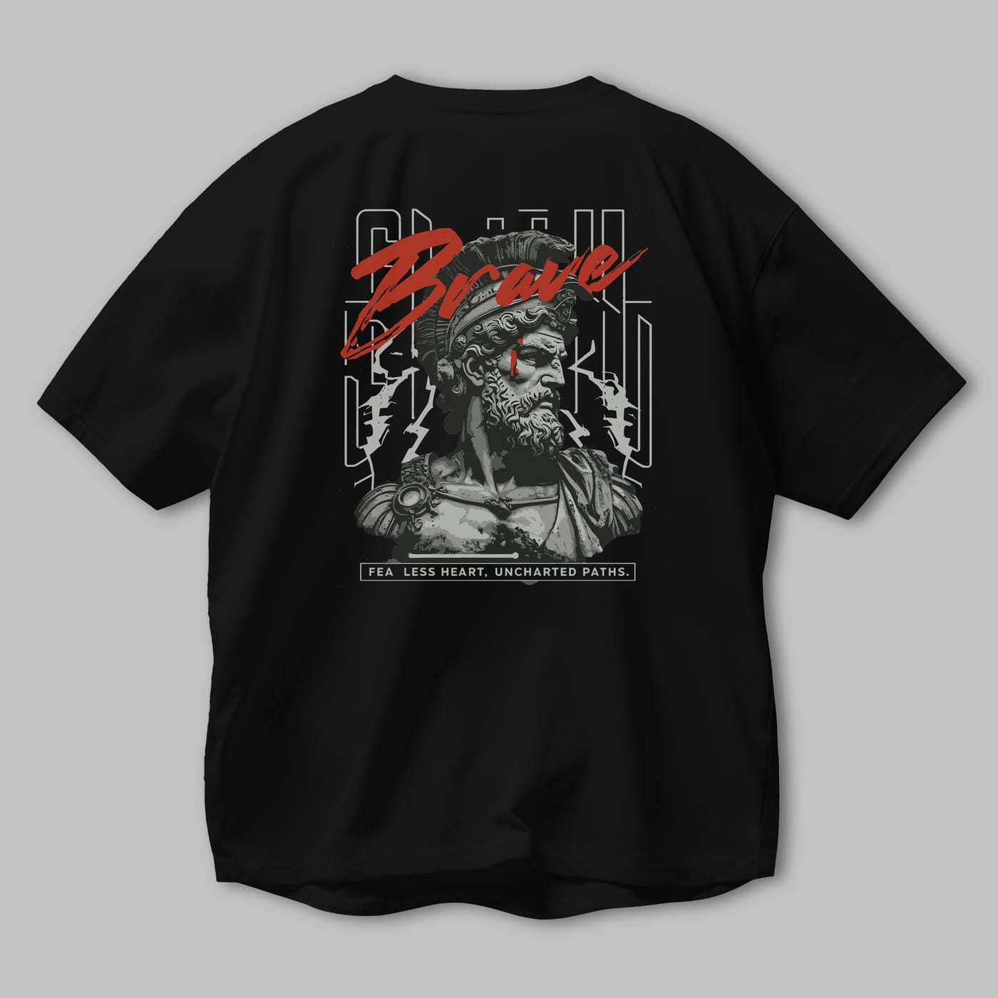 Brave Arka Baskılı Oversize t-shirt Erkek Kadın %100 Pamuk Bisiklet Yaka tişort
