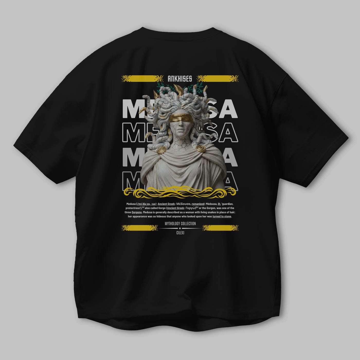 Medusa 2 Arka Baskılı Oversize t-shirt Erkek Kadın %100 Pamuk Bisiklet Yaka tişort
