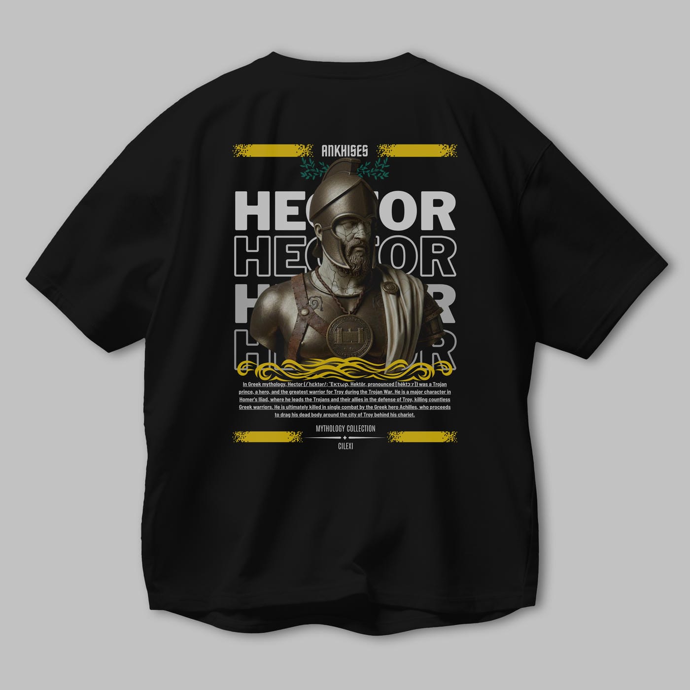 Hector 1 Arka Baskılı Oversize t-shirt Erkek Kadın %100 Pamuk Bisiklet Yaka tişort