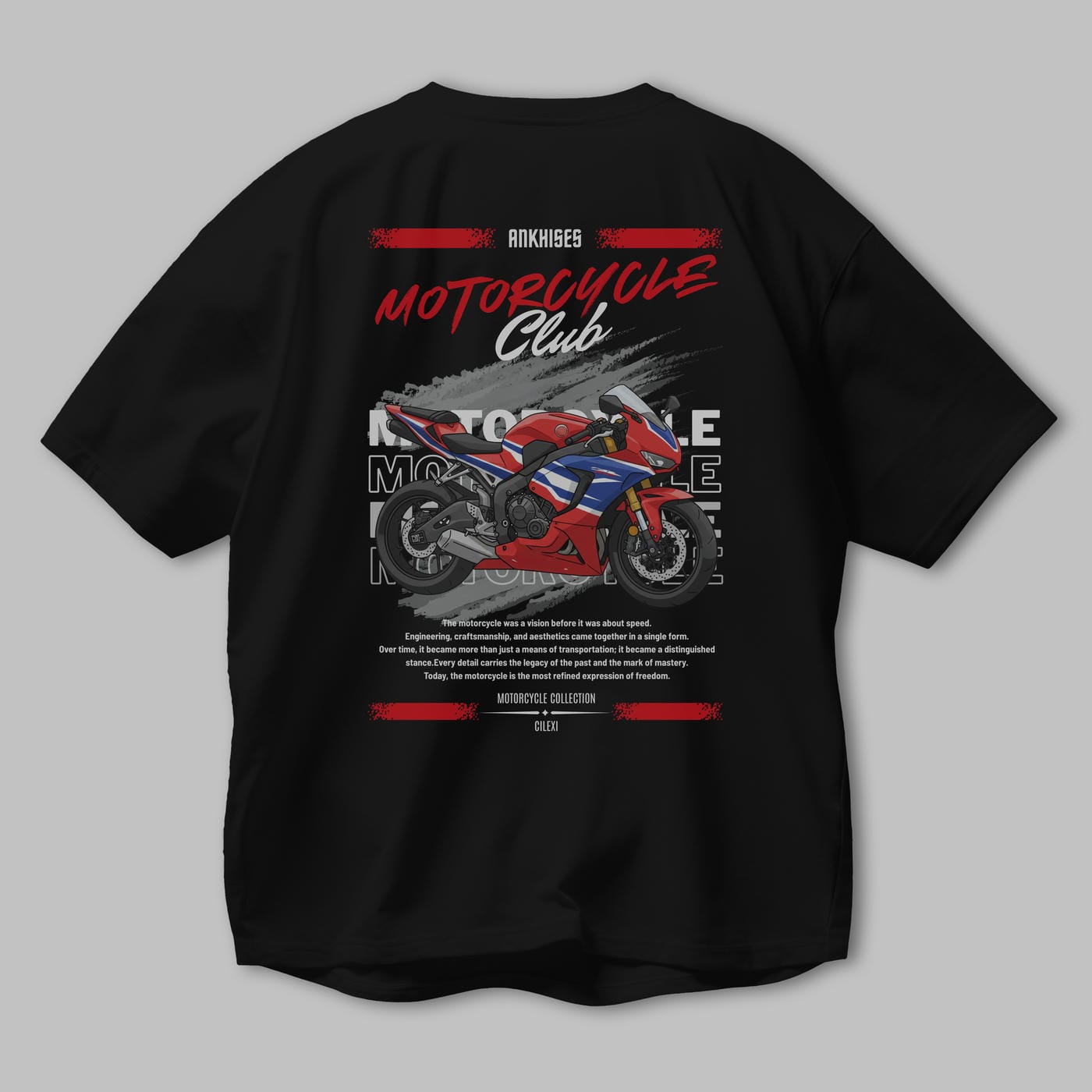 Motosiklet Serisi 25 Arka Baskılı Oversize t-shirt Erkek Kadın %100 Pamuk Bisiklet Yaka tişort
