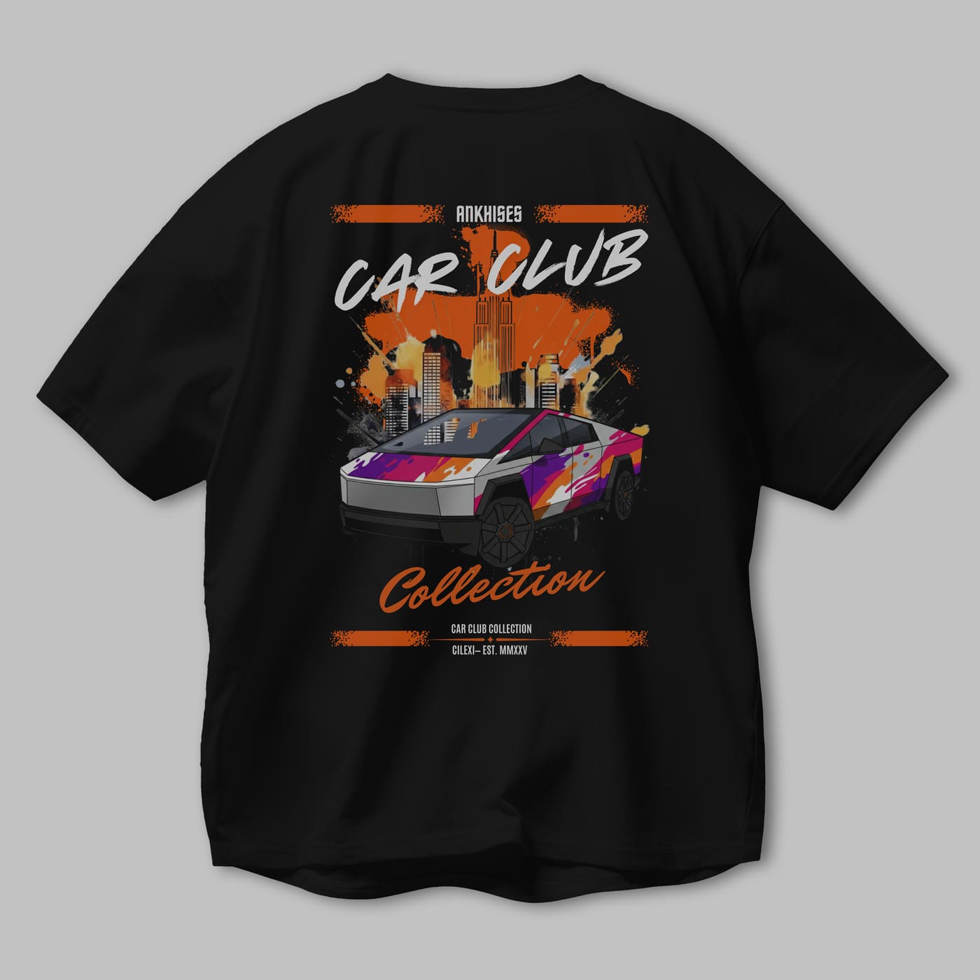 Araba Club Serisi 36 Baskılı Oversize t-shirt Erkek Kadın %100 Pamuk Bisiklet Yaka tişort