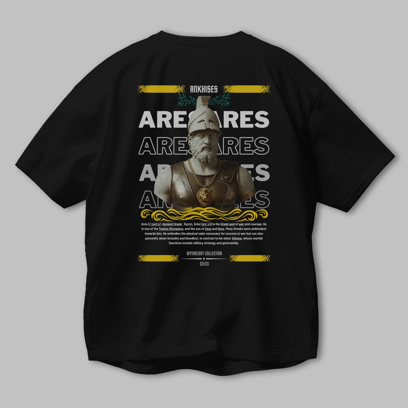 Ares 2 Arka Baskılı Oversize t-shirt Erkek Kadın %100 Pamuk Bisiklet Yaka tişort
