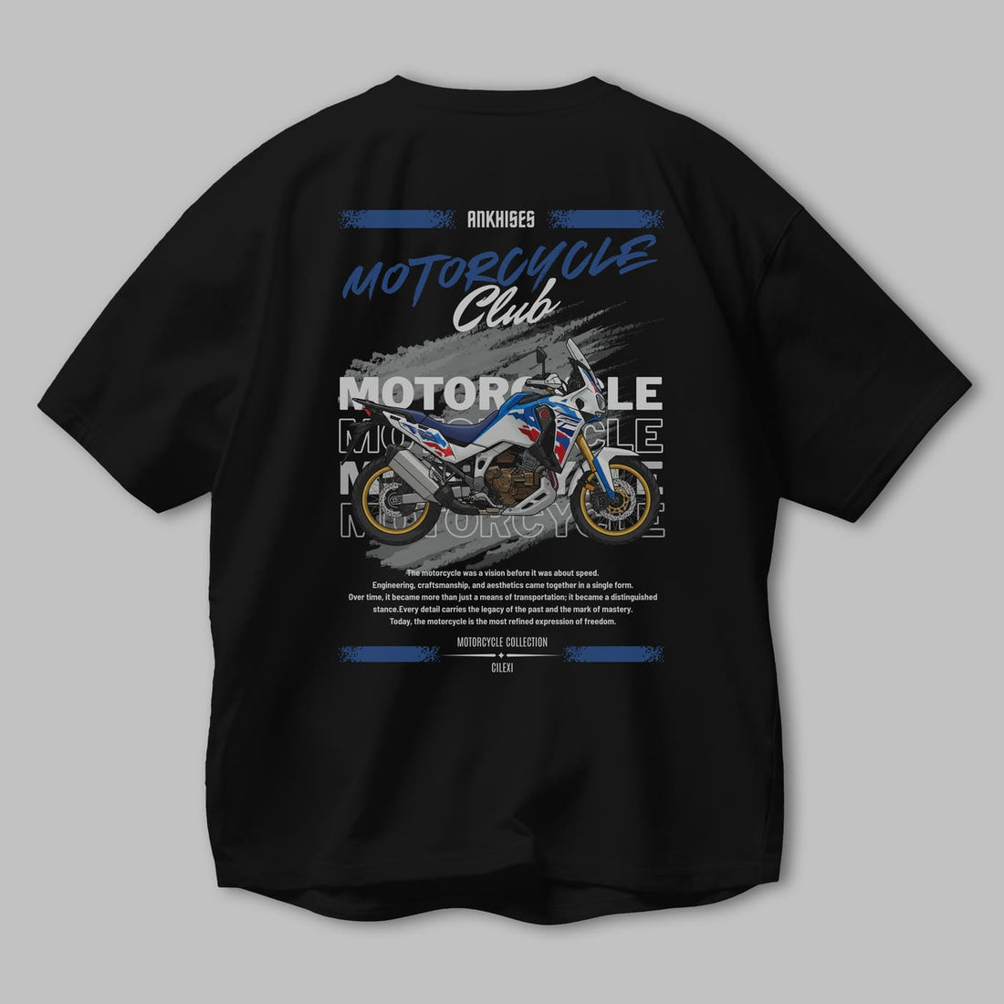 Motosiklet Serisi 23 Arka Baskılı Oversize t-shirt Erkek Kadın %100 Pamuk Bisiklet Yaka tişort