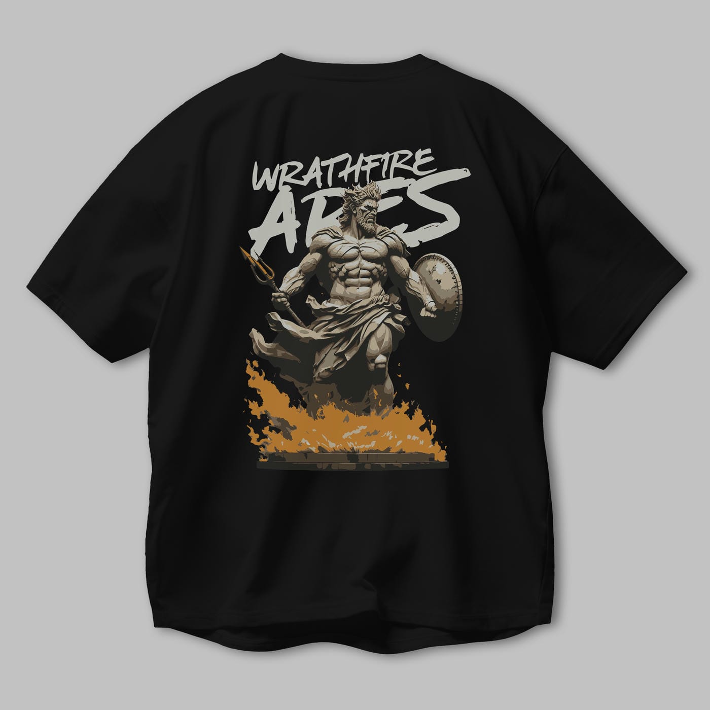 WrathFire Ares Arka Baskılı Oversize t-shirt Erkek Kadın %100 Pamuk Bisiklet Yaka tişort
