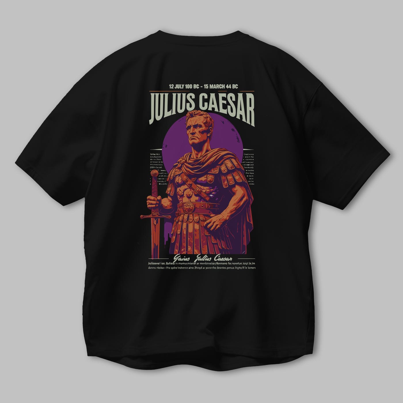 Julius Caesar Arka Baskılı Oversize t-shirt Erkek Kadın %100 Pamuk Bisiklet Yaka tişort