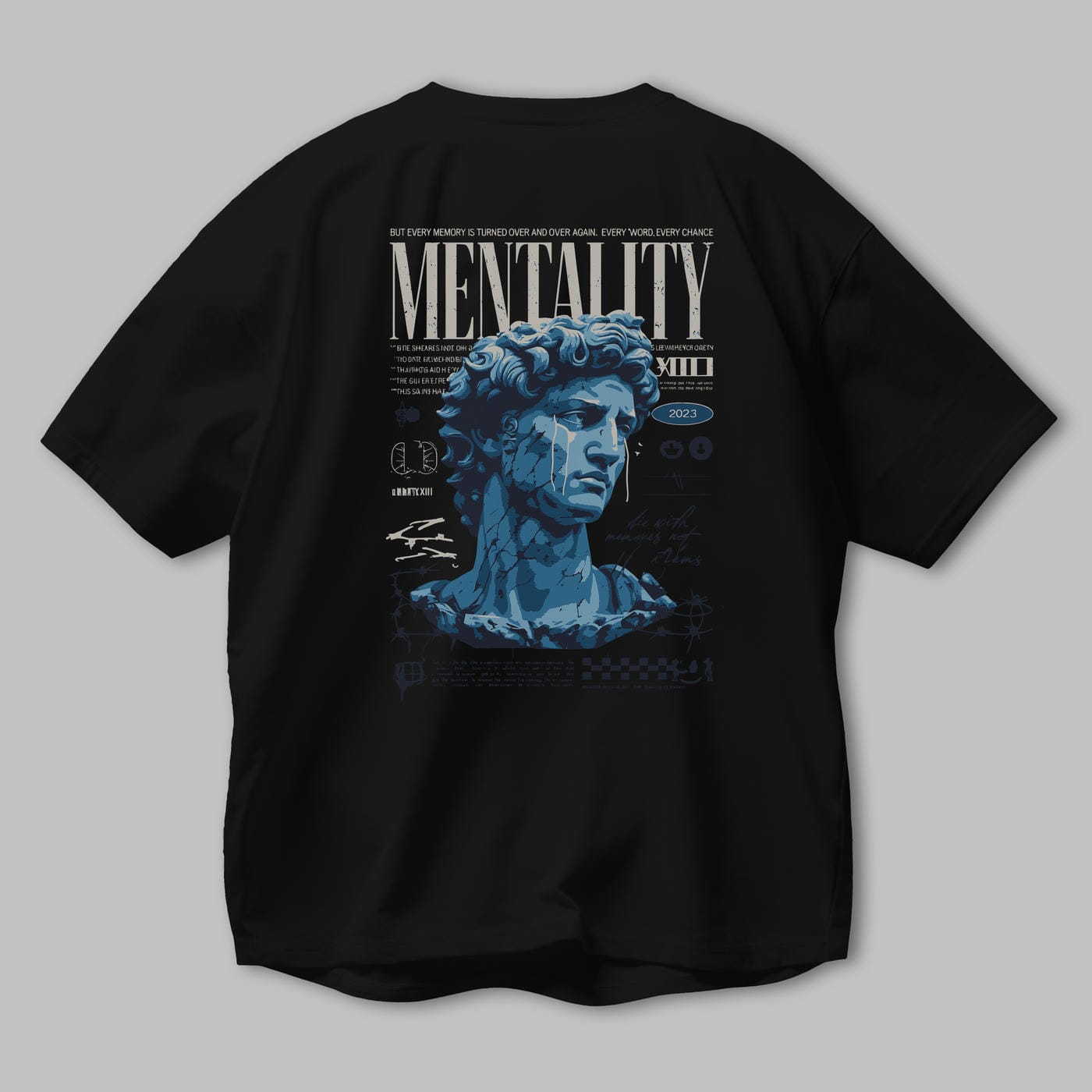 Mentality 2 Arka Baskılı Oversize t-shirt Erkek Kadın %100 Pamuk Bisiklet Yaka tişort
