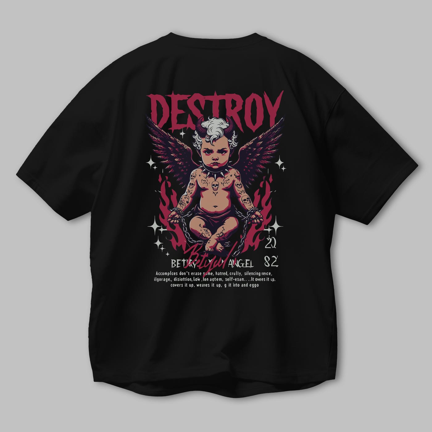 Destroy Arka Baskılı Oversize t-shirt Erkek Kadın %100 Pamuk Bisiklet Yaka tişort