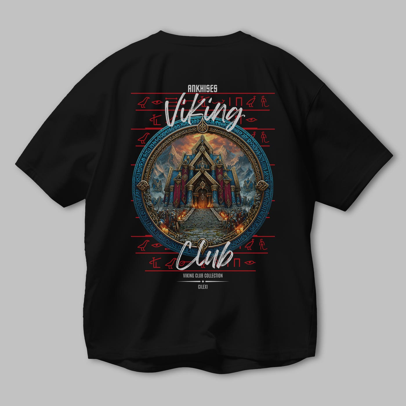 Valhalla Arka Baskılı Oversize t-shirt Erkek Kadın %100 Pamuk Bisiklet Yaka tişort