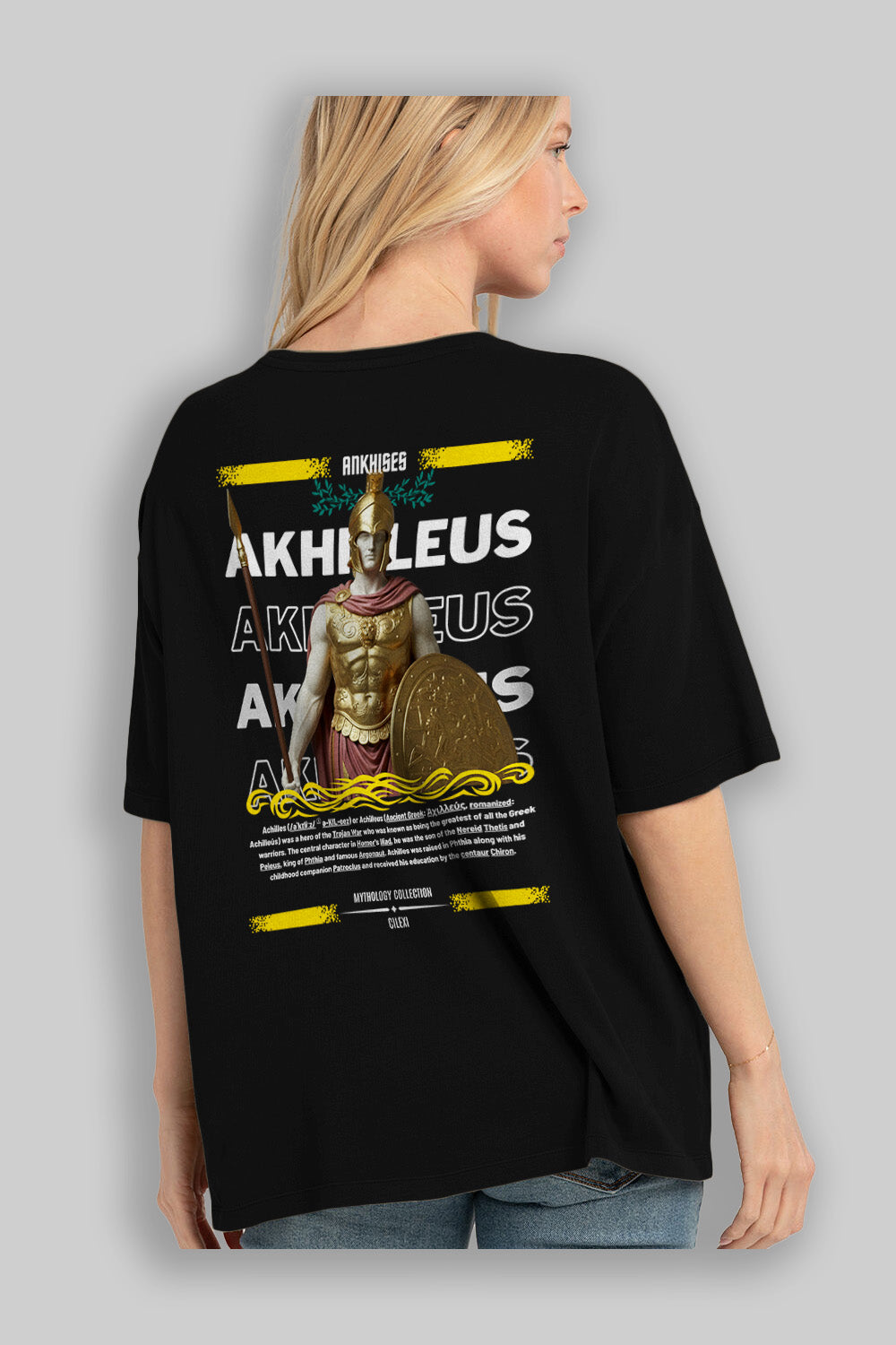 Akhilleus 1 Arka Baskılı Oversize t-shirt Erkek Kadın %100 Pamuk Bisiklet Yaka tişort