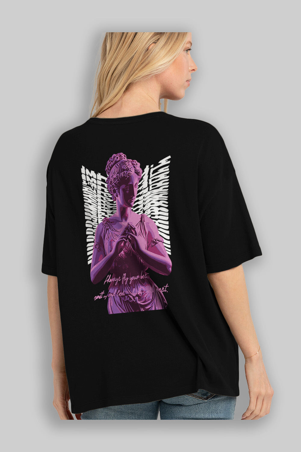 Always Fly Arka Baskılı Oversize t-shirt Erkek Kadın %100 Pamuk Bisiklet Yaka tişort