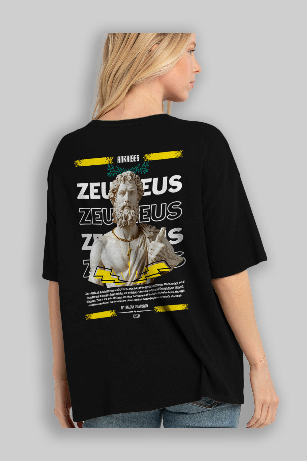 Zeus 4 Arka Baskılı Oversize t-shirt Erkek Kadın %100 Pamuk Bisiklet Yaka tişort