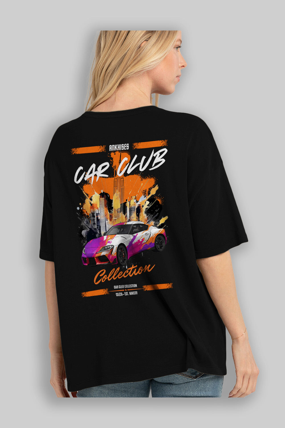 Araba Club Serisi 38 Baskılı Oversize t-shirt Erkek Kadın %100 Pamuk Bisiklet Yaka tişort