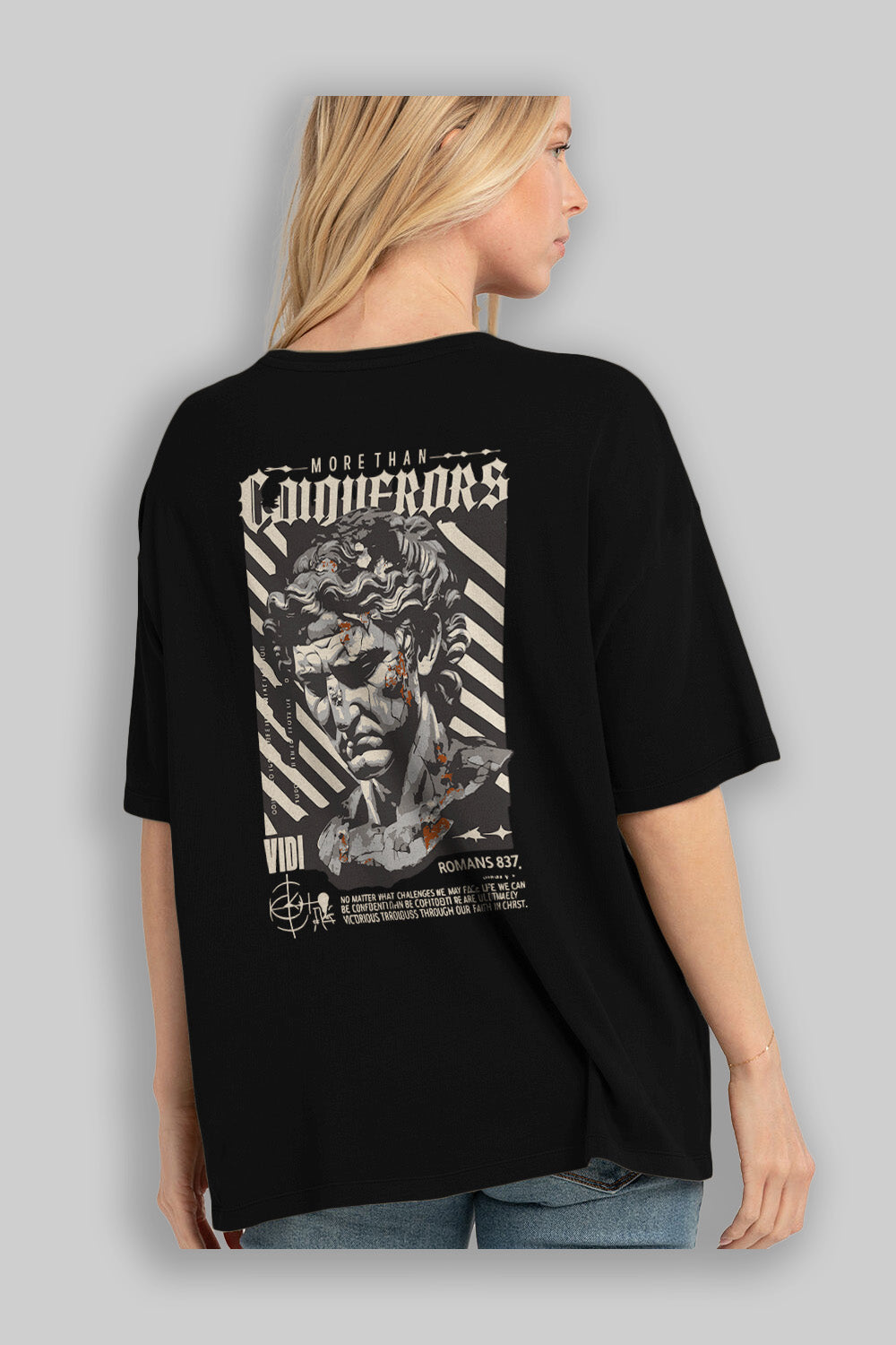 Roman Conqueror Arka Baskılı Oversize t-shirt Erkek Kadın %100 Pamuk Bisiklet Yaka tişort