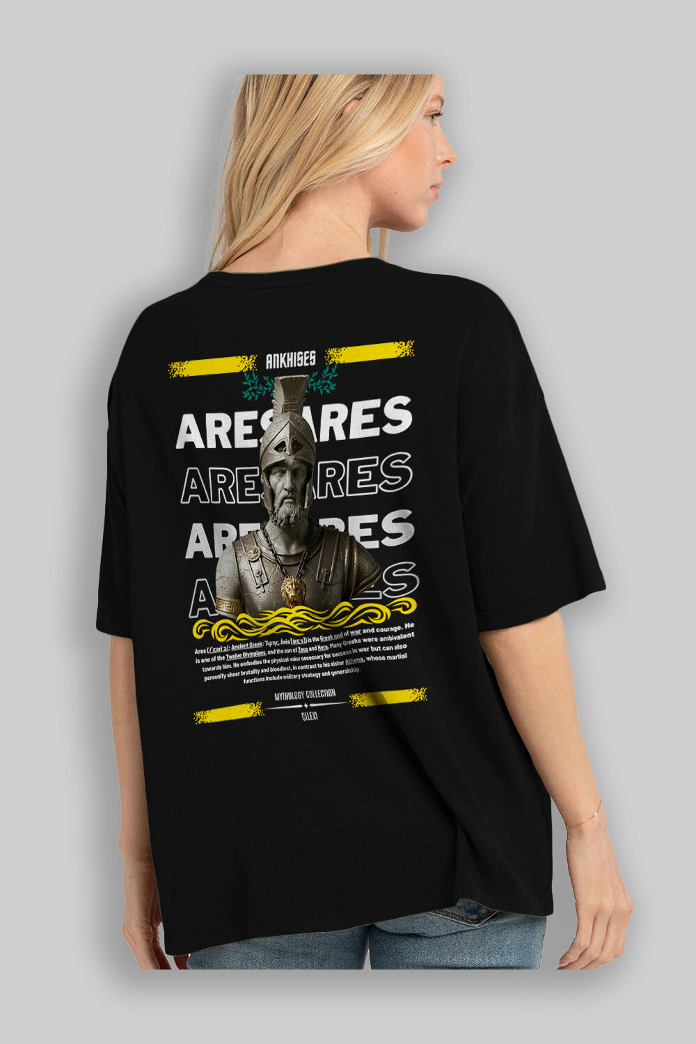Ares 1 Arka Baskılı Oversize t-shirt Erkek Kadın %100 Pamuk Bisiklet Yaka tişort