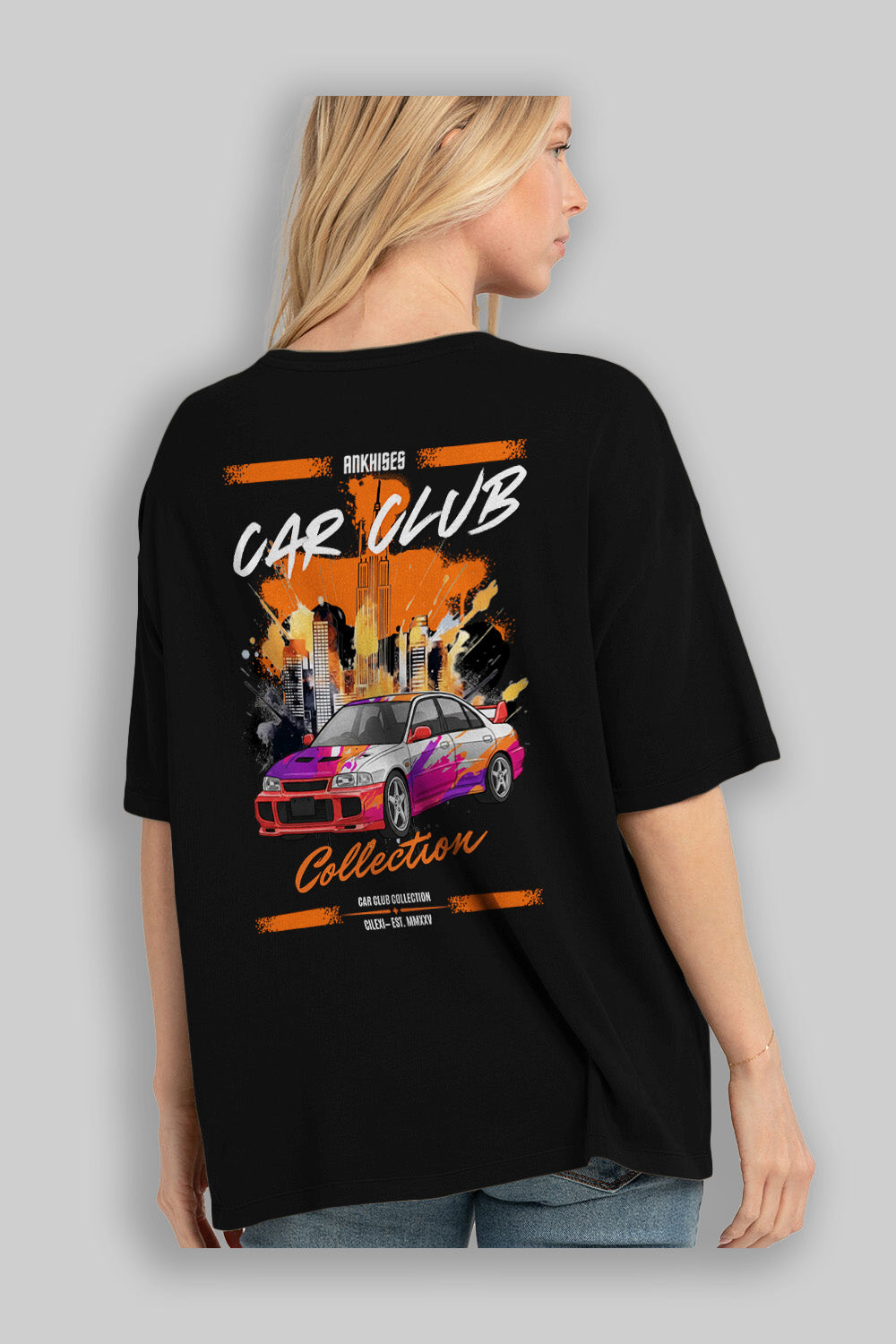 Araba Club Serisi 29 Baskılı Oversize t-shirt Erkek Kadın %100 Pamuk Bisiklet Yaka tişort